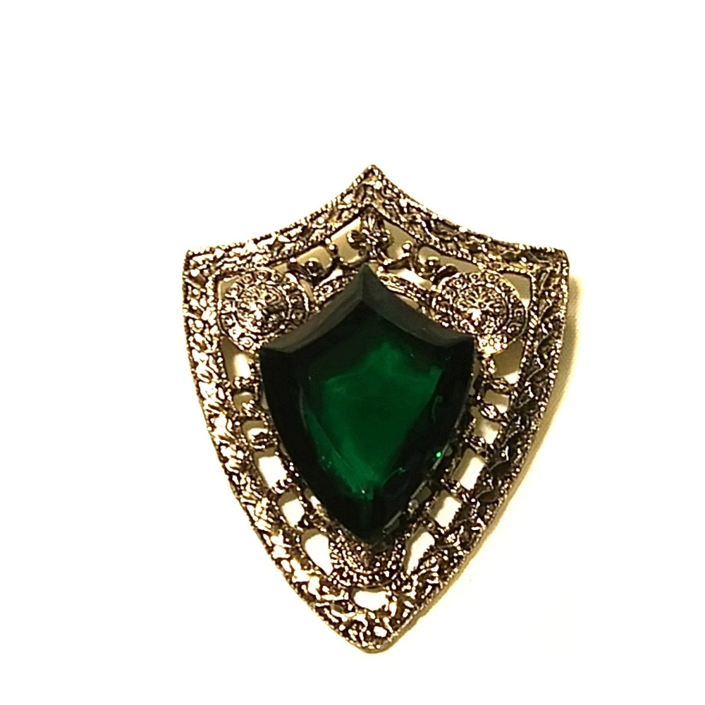 Huge Vintage Brooch\ Pendant  Green Glass